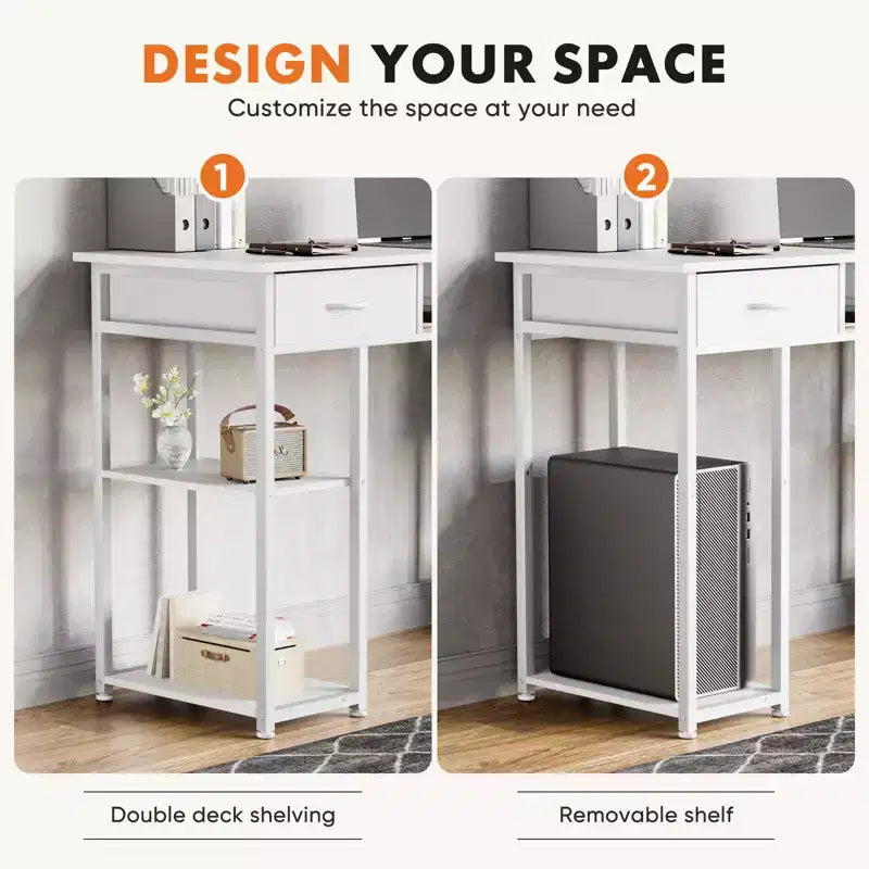 Bureau d'ordinateur Bestier avec tiroirs en tissu, bureau à domicile avec étagères de rangement, table d'étude moderne pour chambre à coucher avec pieds réglables