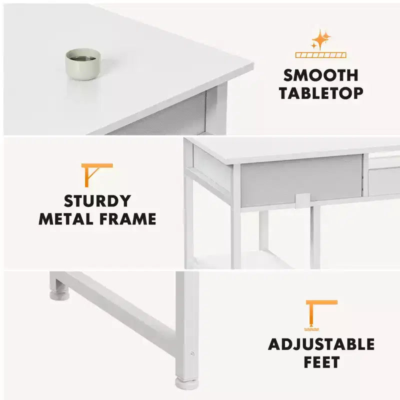 Bureau d'ordinateur Bestier avec tiroirs en tissu, bureau à domicile avec étagères de rangement, table d'étude moderne pour chambre à coucher avec pieds réglables