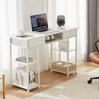 Bureau d'ordinateur Bestier avec tiroirs en tissu, bureau à domicile avec étagères de rangement, table d'étude moderne pour chambre à coucher avec pieds réglables
