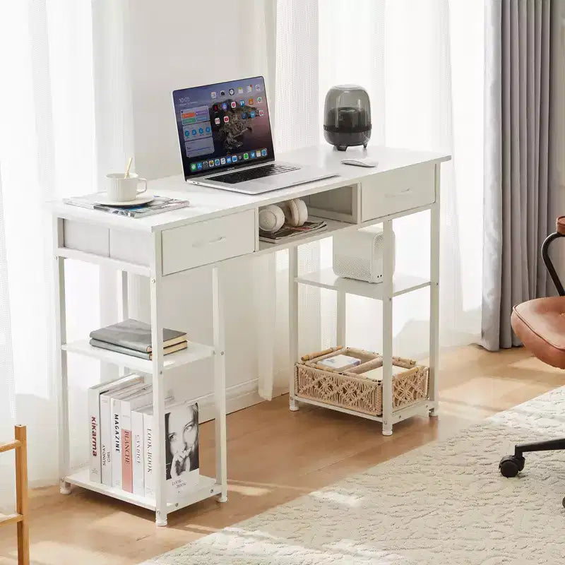 Bureau d'ordinateur Bestier avec tiroirs en tissu, bureau à domicile avec étagères de rangement, table d'étude moderne pour chambre à coucher avec pieds réglables