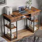 Bureau d'ordinateur Bestier avec tiroirs en tissu, bureau à domicile avec étagères de rangement, table d'étude moderne pour chambre à coucher avec pieds réglables