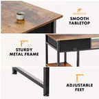 Bureau d'ordinateur Bestier avec tiroirs en tissu, bureau à domicile avec étagères de rangement, table d'étude moderne pour chambre à coucher avec pieds réglables