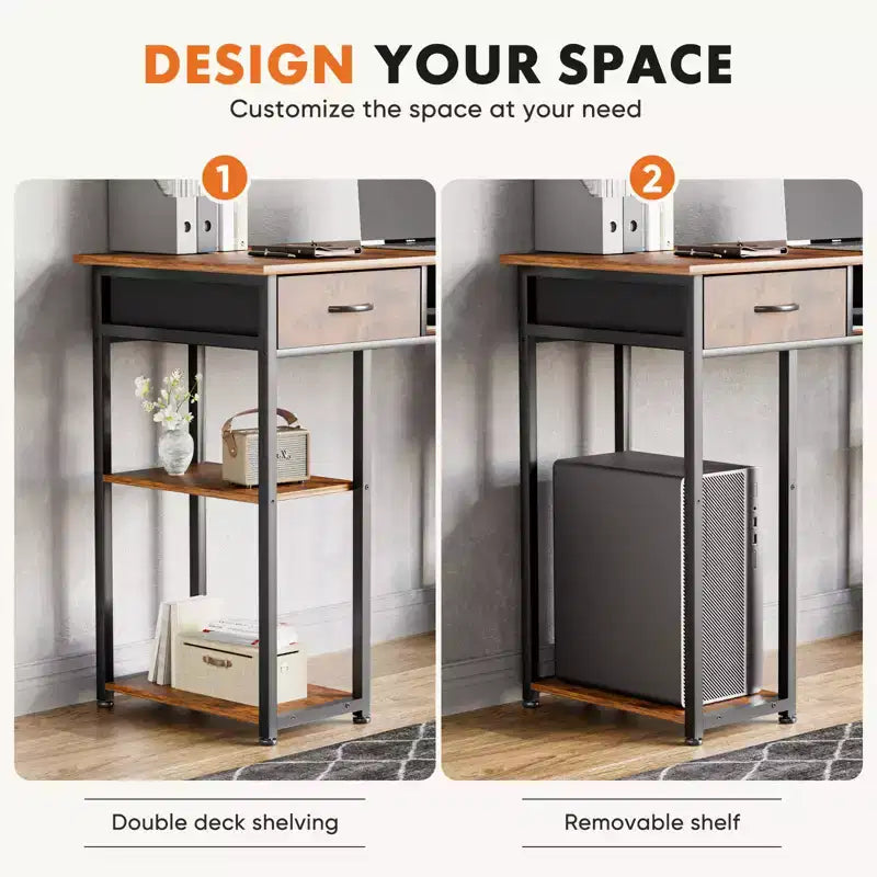 Bureau d'ordinateur Bestier avec tiroirs en tissu, bureau à domicile avec étagères de rangement, table d'étude moderne pour chambre à coucher avec pieds réglables