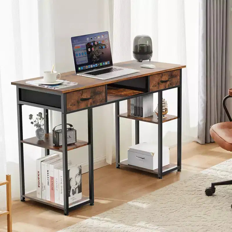 Bureau d'ordinateur Bestier avec tiroirs en tissu, bureau à domicile avec étagères de rangement, table d'étude moderne pour chambre à coucher avec pieds réglables