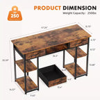 Bureau d'ordinateur Bestier avec tiroirs en tissu, bureau à domicile avec étagères de rangement, table d'étude moderne pour chambre à coucher avec pieds réglables