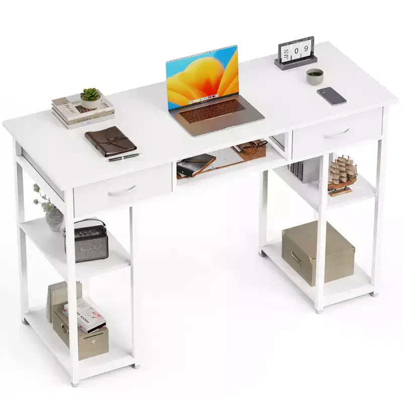 Bureau d'ordinateur Bestier avec tiroirs en tissu, bureau à domicile avec étagères de rangement, table d'étude moderne pour chambre à coucher avec pieds réglables