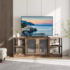 Meuble TV Acekool 63" style ferme - Console multimédia rustique avec portes grillagées pour TV jusqu'à 75 pouces