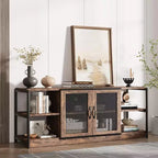 Meuble TV Acekool 63" style ferme - Console multimédia rustique avec portes grillagées pour TV jusqu'à 75 pouces