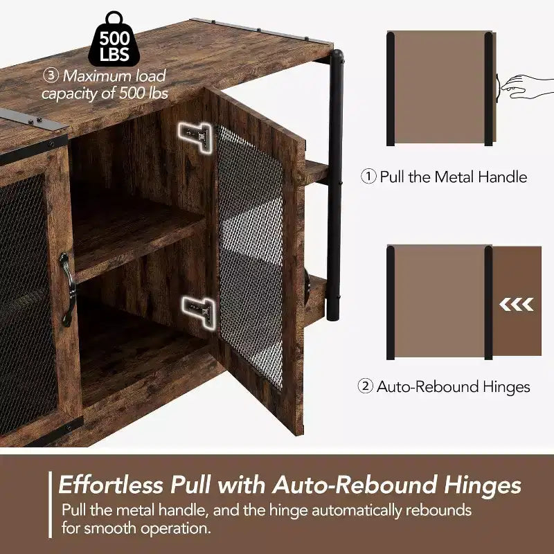 Meuble TV Acekool 63" style ferme - Console multimédia rustique avec portes grillagées pour TV jusqu'à 75 pouces