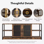 Meuble TV Acekool 63" style ferme - Console multimédia rustique avec portes grillagées pour TV jusqu'à 75 pouces