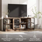 Meuble TV Acekool 63" style ferme - Console multimédia rustique avec portes grillagées pour TV jusqu'à 75 pouces
