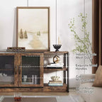 Meuble TV Acekool 63" style ferme - Console multimédia rustique avec portes grillagées pour TV jusqu'à 75 pouces