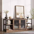 Meuble TV Acekool 63" style ferme - Console multimédia rustique avec portes grillagées pour TV jusqu'à 75 pouces