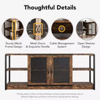 Meuble TV Acekool 63" style ferme - Console multimédia rustique avec portes grillagées pour TV jusqu'à 75 pouces