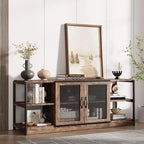 Meuble TV Acekool 63" style ferme - Console multimédia rustique avec portes grillagées pour TV jusqu'à 75 pouces