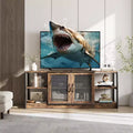 Meuble TV Acekool 63" style ferme - Console multimédia rustique avec portes grillagées pour TV jusqu'à 75 pouces