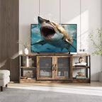 Meuble TV Acekool 63" style ferme - Console multimédia rustique avec portes grillagées pour TV jusqu'à 75 pouces