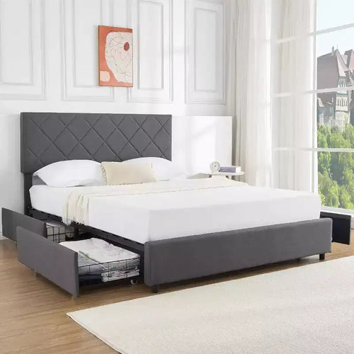 Acekool Queen Bed - Adjustable Headboard & Storage