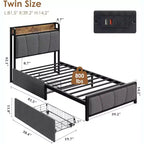 Lit Acekool Queen Size - Tête de lit avec rangement et prise de charge