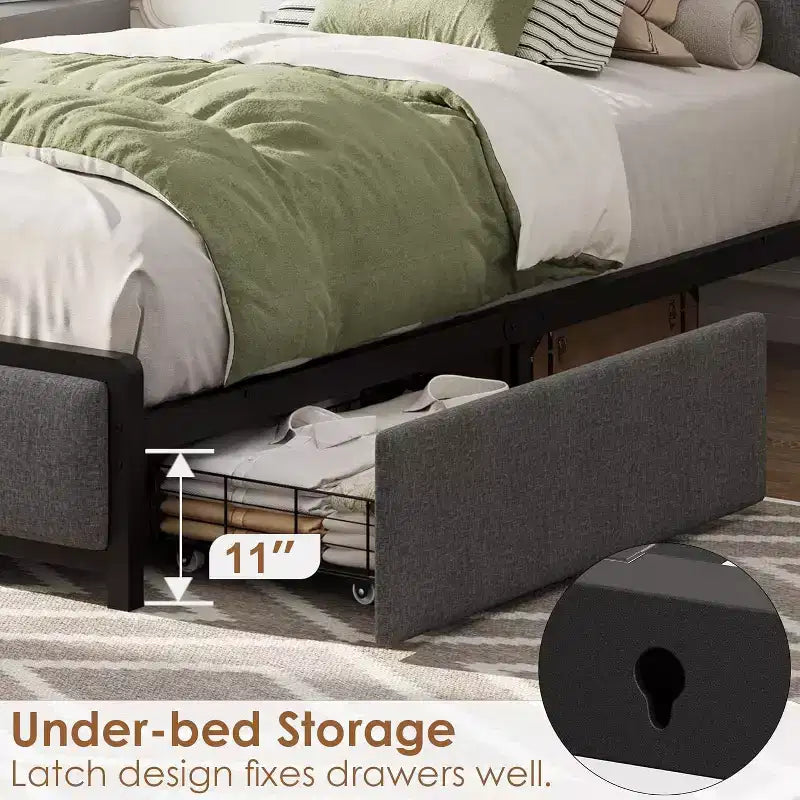 Lit Acekool Queen Size - Tête de lit avec rangement et prise de charge