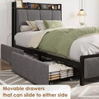 Lit Acekool Queen Size - Tête de lit avec rangement et prise de charge