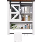 Wall-Mounted Bathroom Cabinet with Sliding Barn Door and Adjustable Shelf, Farmhouse-Style Over-Toilet Storage with Towel Bar, Suitable for Bathroom