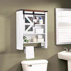 Meuble haut de salle de bain mural avec porte coulissante type grange et étagère réglable, meuble de rangement style ferme au-dessus des toilettes avec porte-serviettes, adapté pour la salle de bain