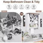 Meuble haut de salle de bain mural avec porte coulissante type grange et étagère réglable, meuble de rangement style ferme au-dessus des toilettes avec porte-serviettes, adapté pour la salle de bain