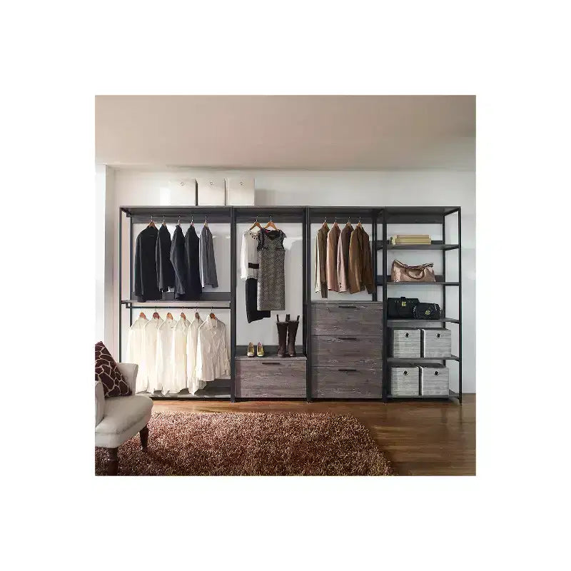 HomeStock Système de rangement pour placard en bois composite noir 77,7 po H x 31,5 po L avec bacs de rangement pour un rangement universel