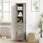 Slim Bathroom Storage Cabinet with Adjustable Shelves, Farmhouse-Style Narrow Bookcase for Organizing Bathroom and Living Room Essentials, Grey