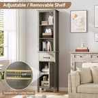 Meuble de rangement de salle de bain étroit avec étagères réglables, bibliothèque étroite de style rustique pour organiser les essentiels de la salle de bain et du salon, gris