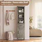 Meuble de rangement de salle de bain étroit avec étagères réglables, bibliothèque étroite de style rustique pour organiser les essentiels de la salle de bain et du salon, gris