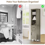 Meuble de rangement de salle de bain étroit avec étagères réglables, bibliothèque étroite de style rustique pour organiser les essentiels de la salle de bain et du salon, gris