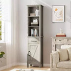 Meuble de rangement de salle de bain étroit avec étagères réglables, bibliothèque étroite de style rustique pour organiser les essentiels de la salle de bain et du salon, gris