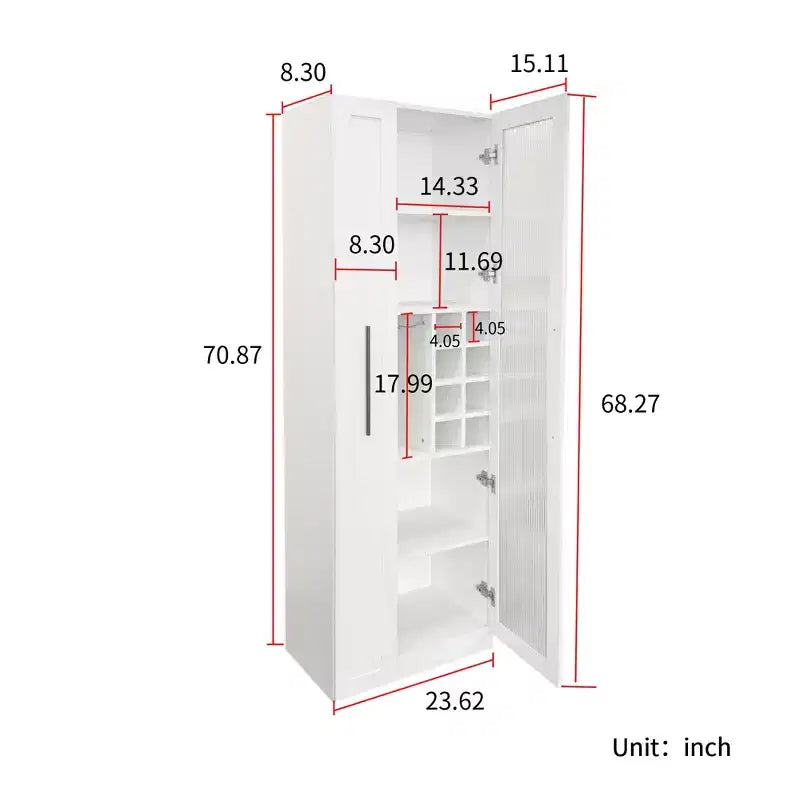 GDFStudio Dillon Armoire haute multifonctionnelle moderne en bois de 70,8 po avec étagères coulissantes et étagères à vin