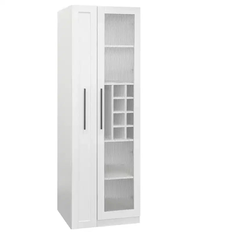 GDFStudio Dillon Armoire haute multifonctionnelle moderne en bois de 70,8 po avec étagères coulissantes et étagères à vin