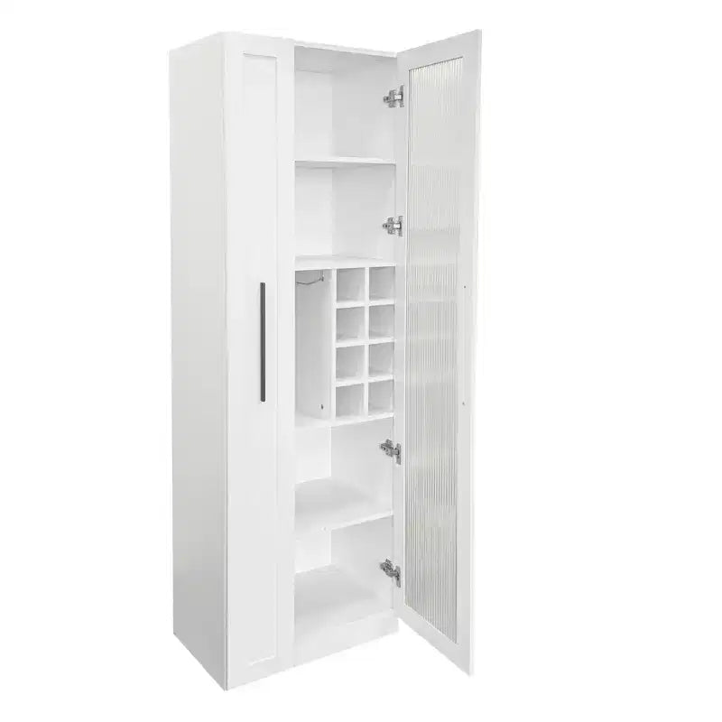 GDFStudio Dillon Armoire haute multifonctionnelle moderne en bois de 70,8 po avec étagères coulissantes et étagères à vin