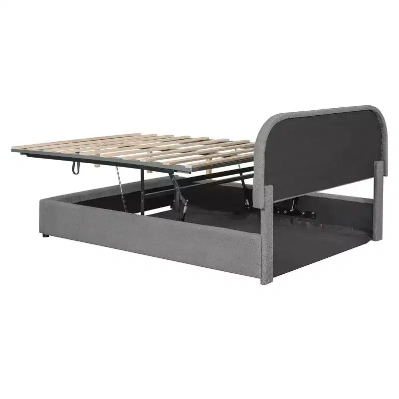 Lit plateforme capitonné en polaire Teddy Whisen Queen Size avec tête de lit incurvée et rangement hydraulique