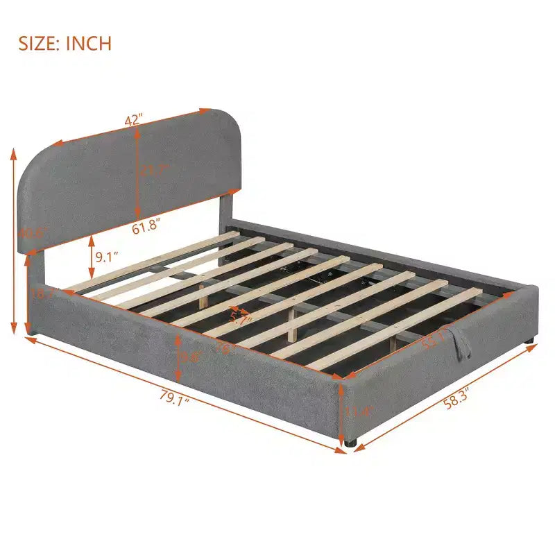 Lit plateforme capitonné en polaire Teddy Whisen Queen Size avec tête de lit incurvée et rangement hydraulique