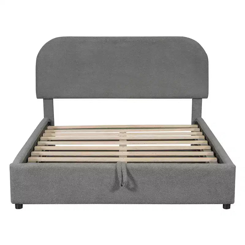 Lit plateforme capitonné en polaire Teddy Whisen Queen Size avec tête de lit incurvée et rangement hydraulique