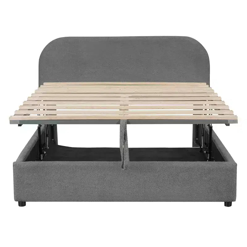 Lit plateforme capitonné en polaire Teddy Whisen Queen Size avec tête de lit incurvée et rangement hydraulique
