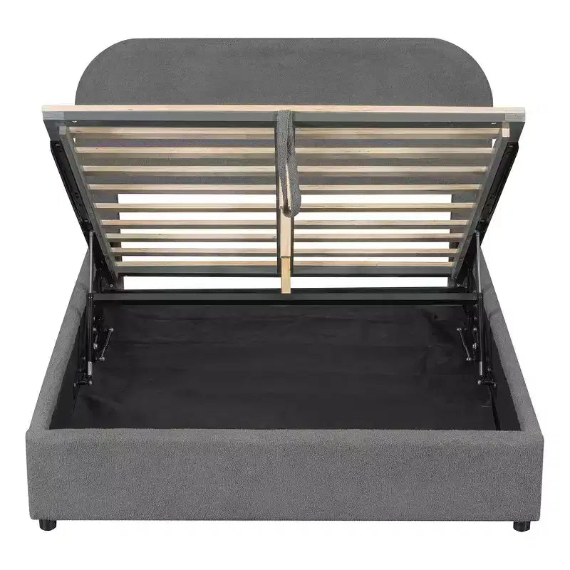Lit plateforme capitonné en polaire Teddy Whisen Queen Size avec tête de lit incurvée et rangement hydraulique