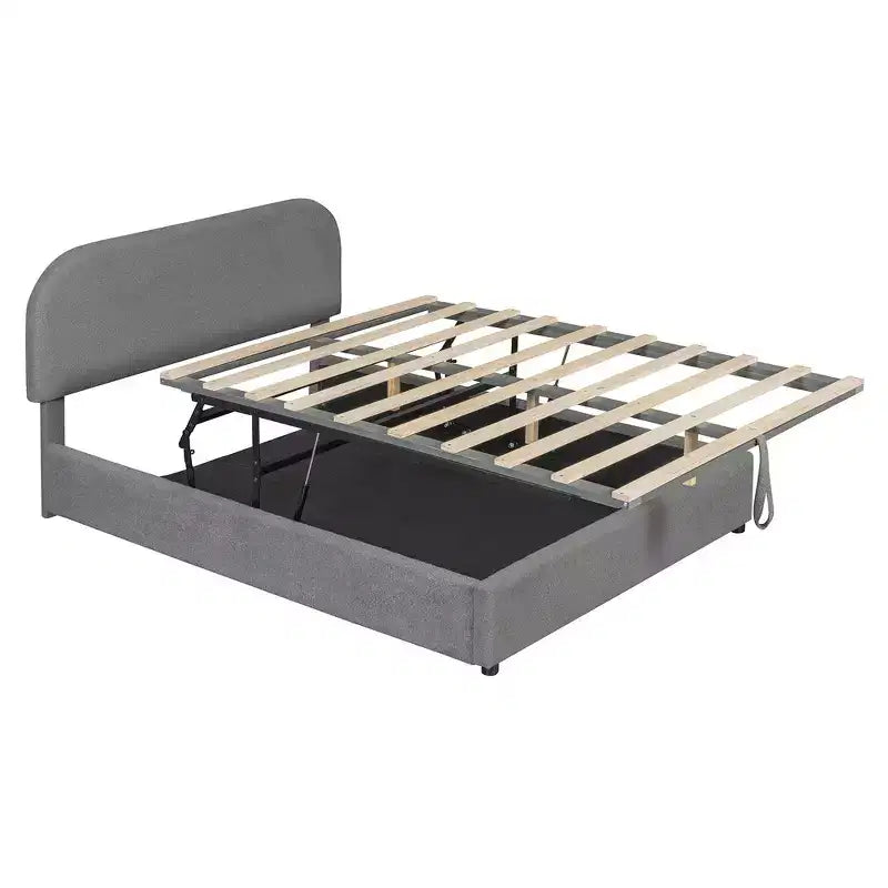 Lit plateforme capitonné en polaire Teddy Whisen Queen Size avec tête de lit incurvée et rangement hydraulique
