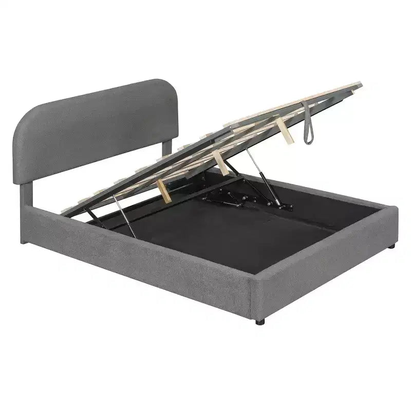 Lit plateforme capitonné en polaire Teddy Whisen Queen Size avec tête de lit incurvée et rangement hydraulique