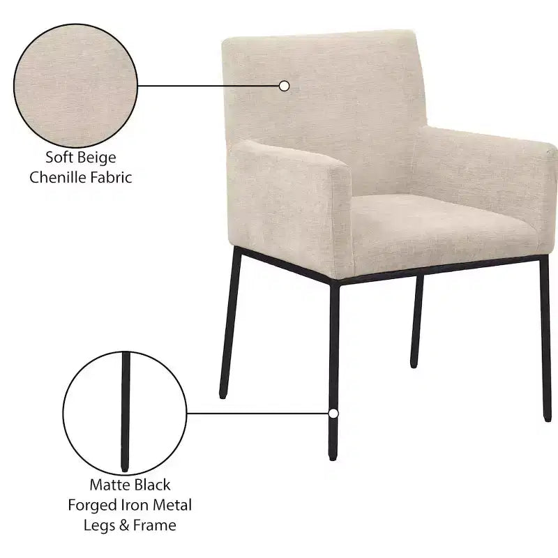 Meridian Furniture, Chaises de salle à manger Reeves en tissu chenille, lot de 2