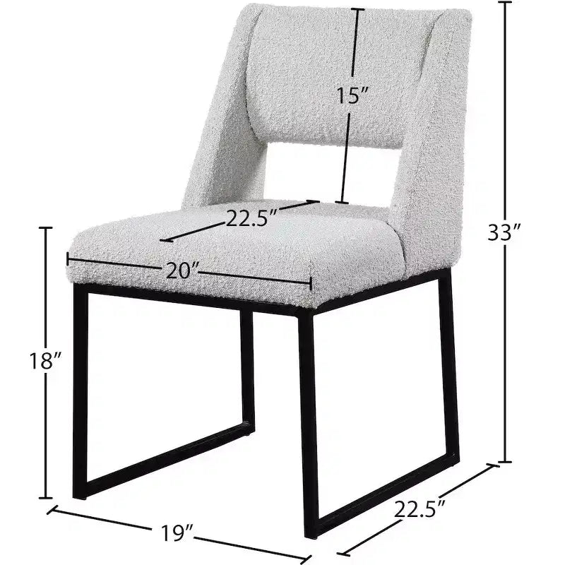 Meridian Furniture, Chaise de salle à manger Jayce en tissu bouclé crème, lot de 2