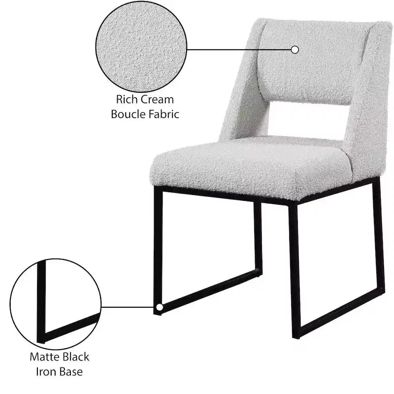 Meridian Furniture, Chaise de salle à manger Jayce en tissu bouclé crème, lot de 2