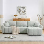Canapé modulable en L de 110", avec assise extra-large, coussin à tirette, pouf et revêtement en tissu bouclé, 4 places