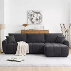 Canapé modulable en L de 110", avec assise extra-large, coussin à tirette, pouf et revêtement en tissu bouclé, 4 places
