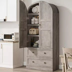 Grand garde-manger de ferme moderne de 183 cm de haut avec portes cintrées et tiroirs, grand meuble de rangement en bois avec étagères épaissies, idéal pour la cuisine